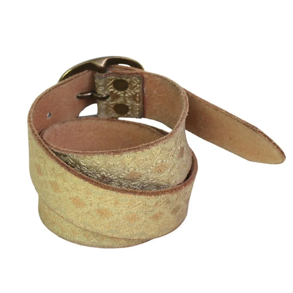 TOOLED GOLD BEIGE GENUINE LEATHER 1 3/8